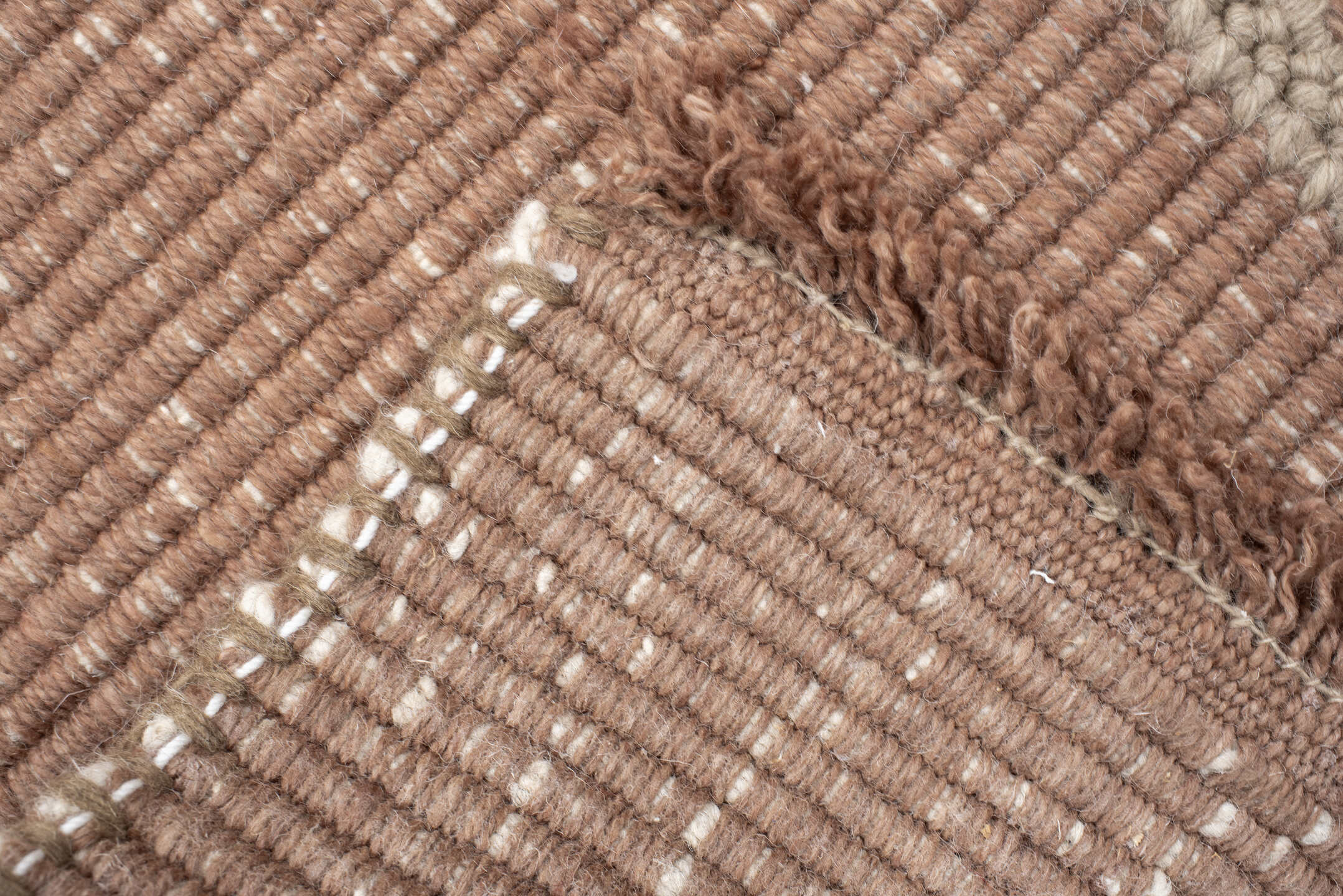6' x 9' one-of-a-kind handmade vintage Flatweave medium size rug. Color palette: blush, taupe, ivory, camel, pink, beige