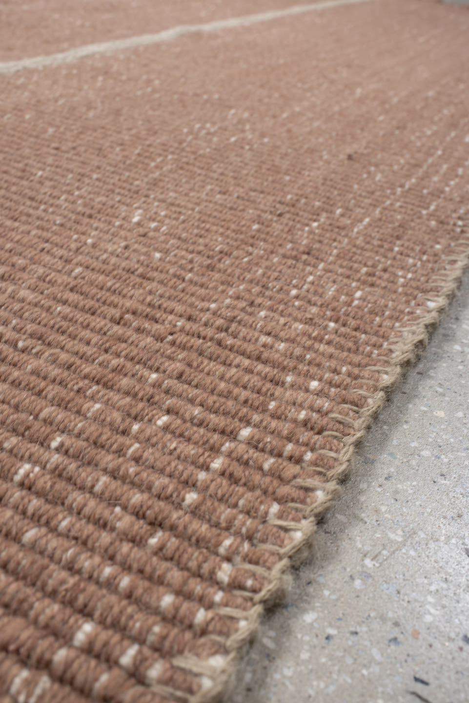6' x 9' one-of-a-kind handmade vintage Flatweave medium size rug. Color palette: blush, taupe, ivory, camel, pink, beige
