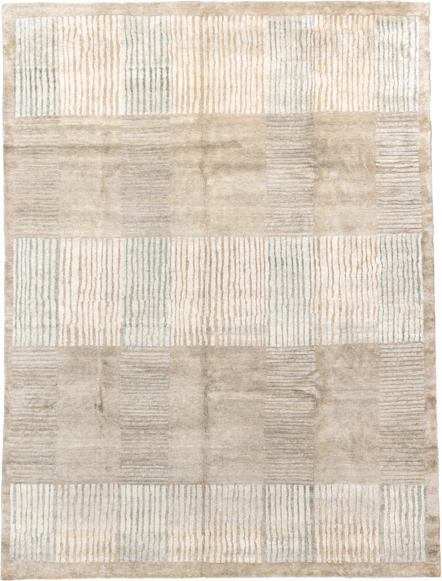 9' x 12' one-of-a-kind handmade handmade Contemporary large size rug. Color palette: ivory, beige, taupe, sage, cream, gray