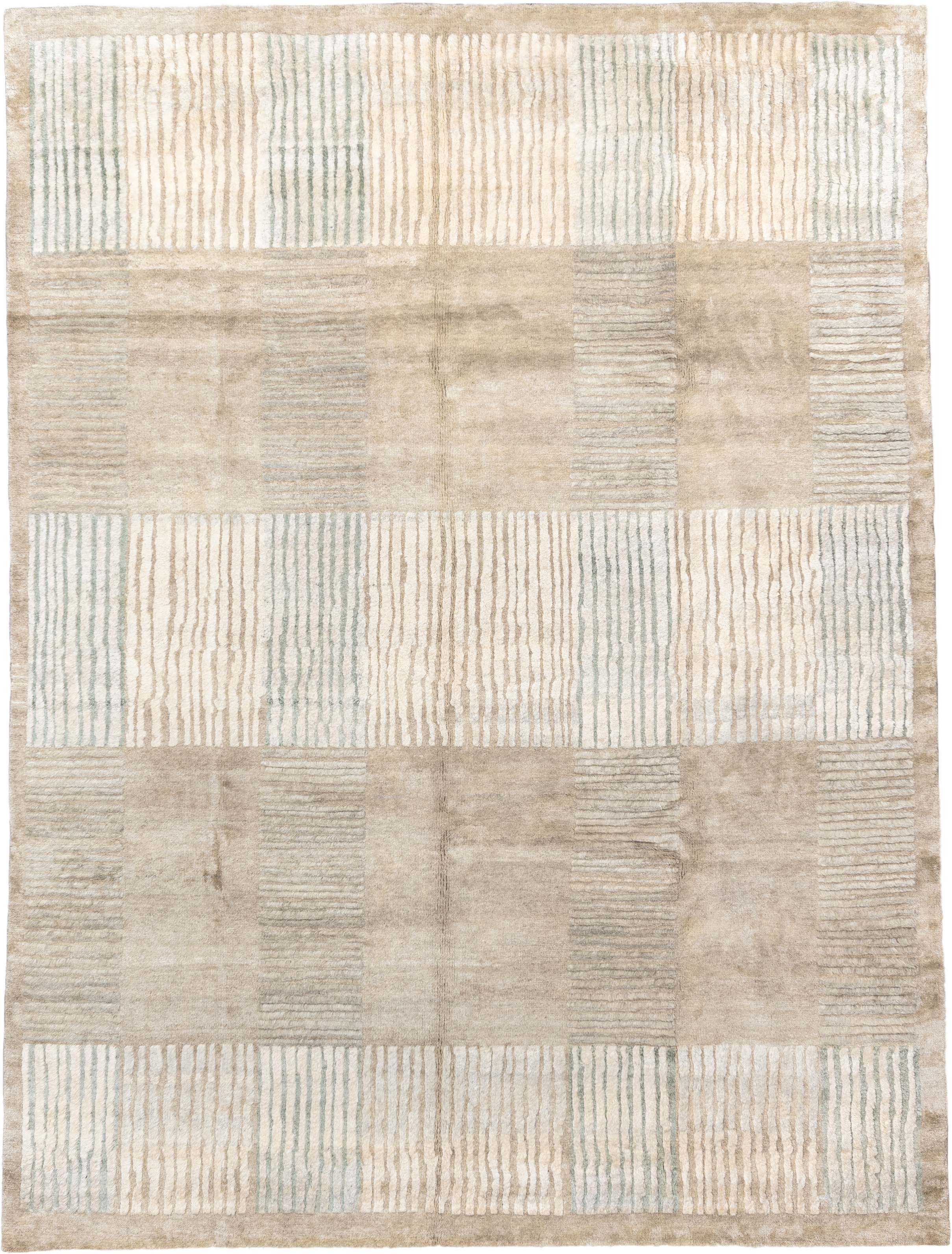 9' x 12' one-of-a-kind handmade handmade Contemporary large size rug. Color palette: ivory, beige, taupe, sage, cream, gray