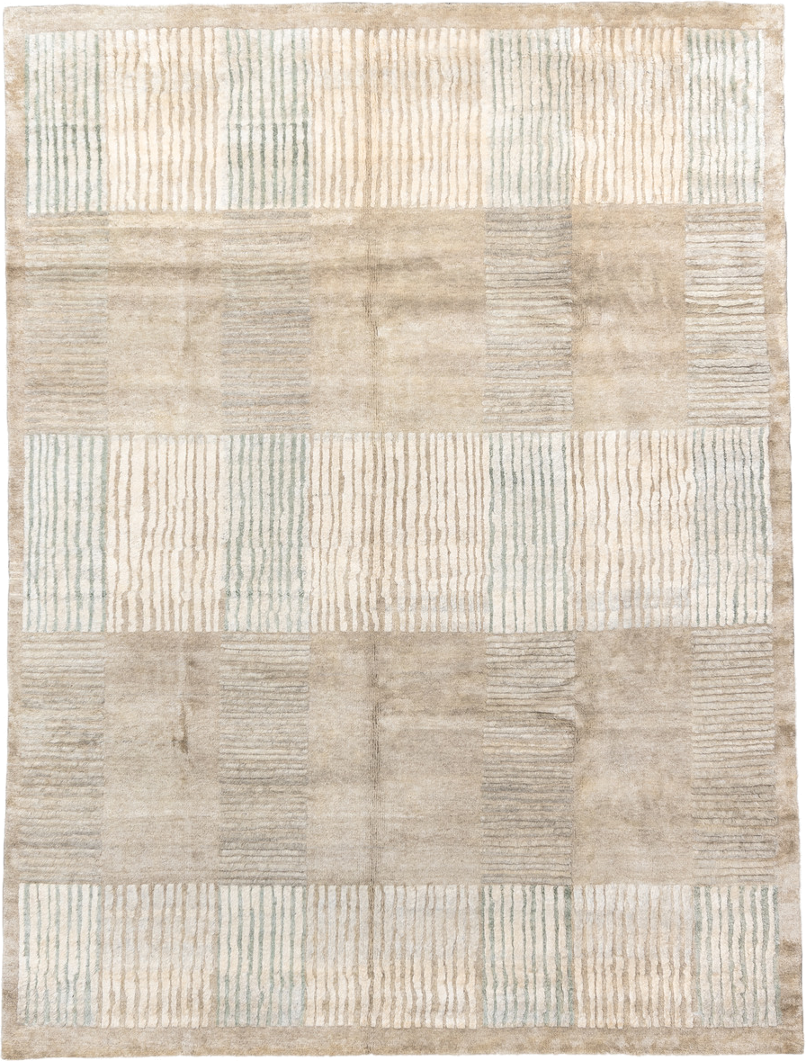 9' x 12' one-of-a-kind handmade handmade Contemporary large size rug. Color palette: ivory, beige, taupe, sage, cream, gray