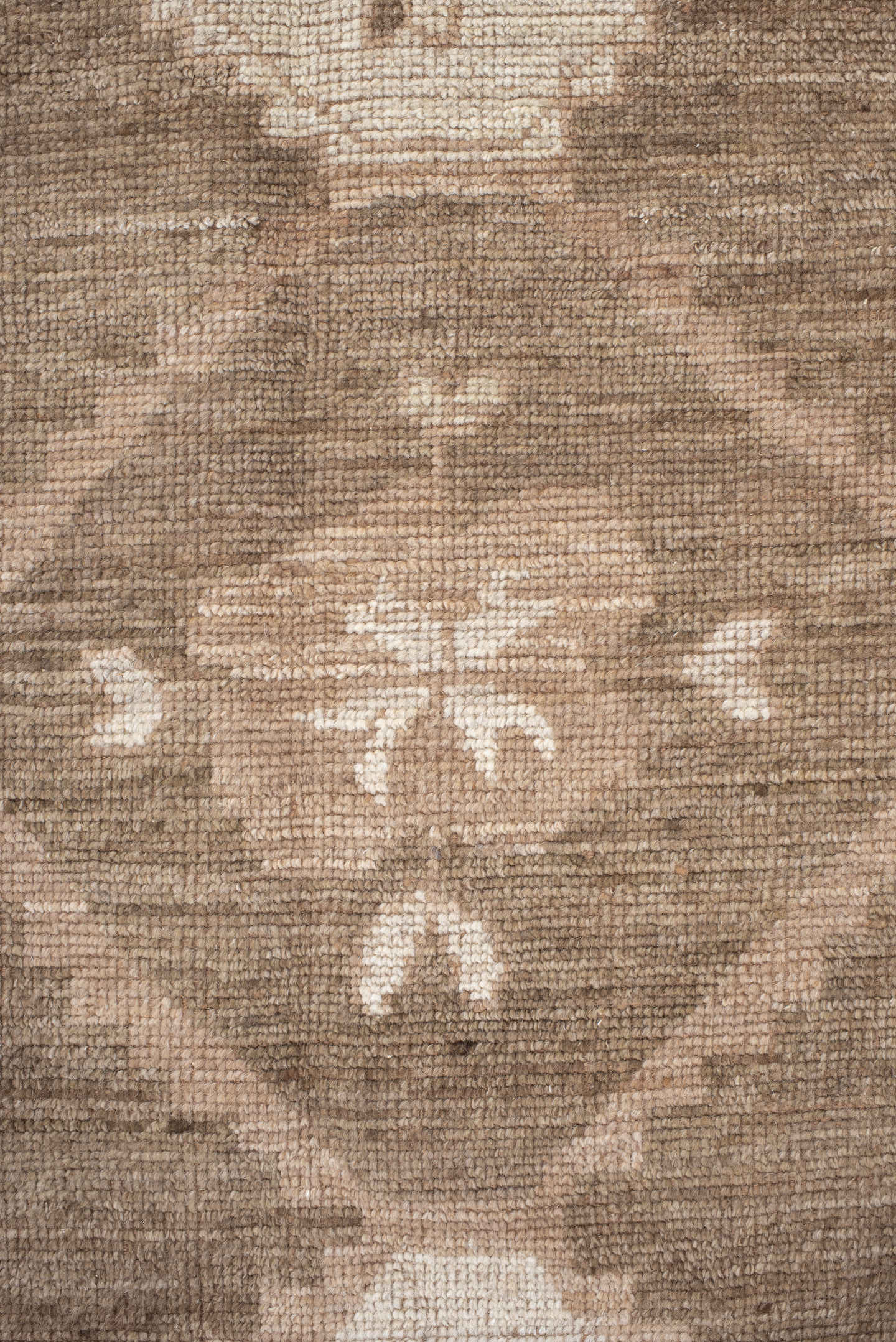 9' x 12' one-of-a-kind handmade vintage Kars large size rug. Color palette: taupe, brown, ivory, blush, camel, beige, gray