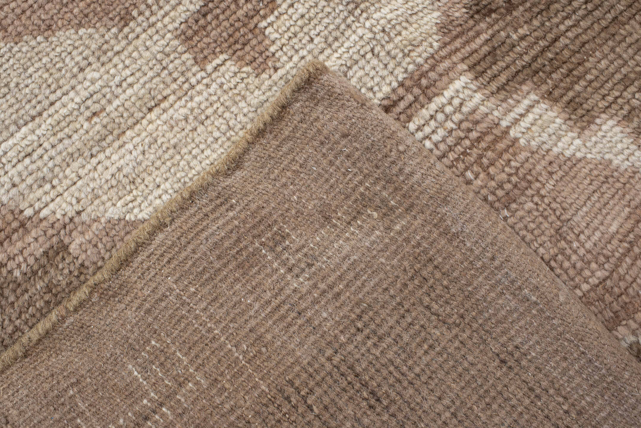 9' x 12' one-of-a-kind handmade vintage Kars large size rug. Color palette: taupe, brown, ivory, blush, camel, beige, gray
