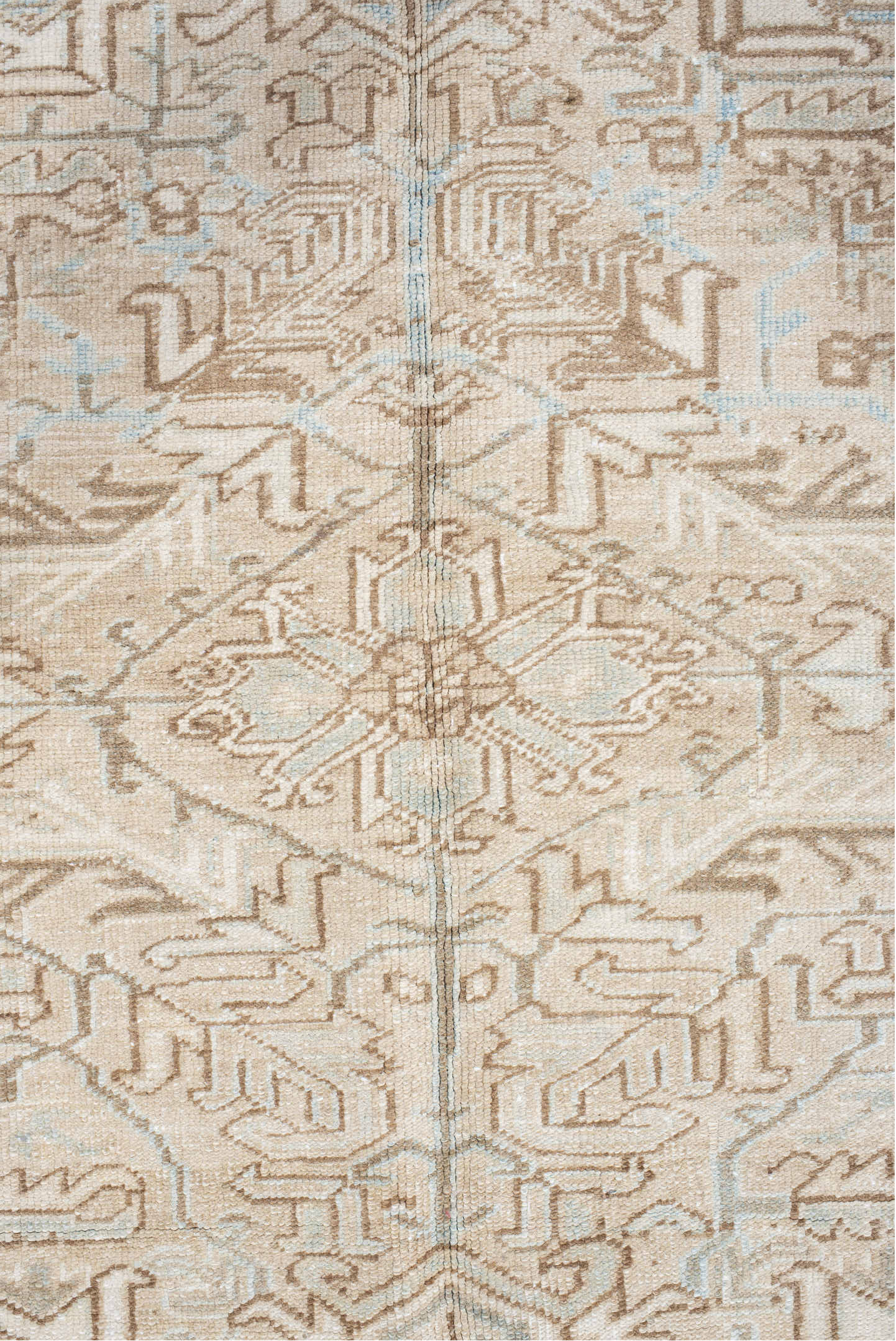 7' x 10' one-of-a-kind handmade vintage Heriz large size rug. Color palette: ivory, taupe, light blue, beige, camel, gray