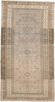 4' x 7' one-of-a-kind handmade vintage Perpedil rug. Color palette: taupe, ivory, beige, camel, slate, brown, gray
