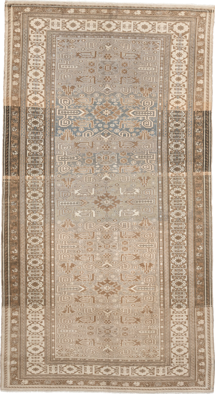 4' x 7' one-of-a-kind handmade vintage Perpedil rug. Color palette: taupe, ivory, beige, camel, slate, brown, gray