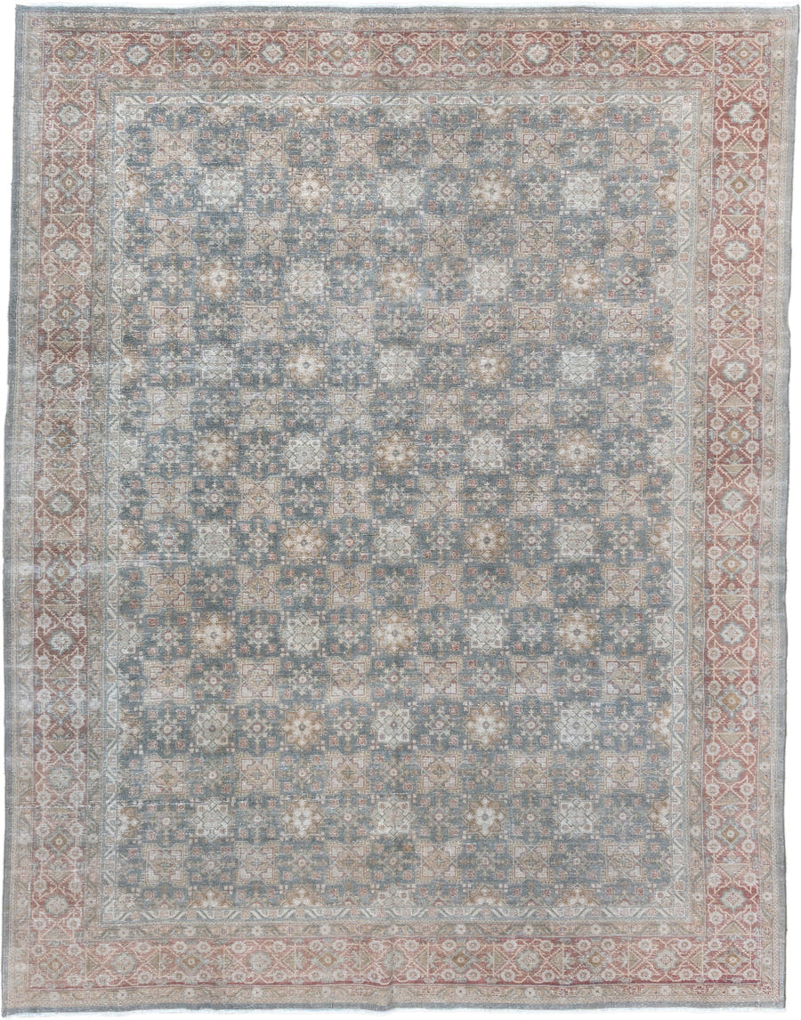 8' x 10' one-of-a-kind handmade vintage Sivas large size rug. Color palette: sky blue, ivory, rose, taupe, dusty coral