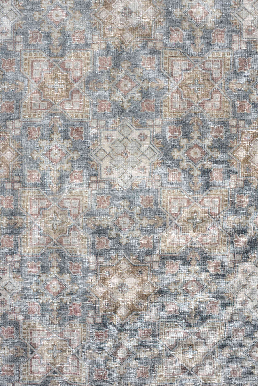 8' x 10' one-of-a-kind handmade vintage Sivas large size rug. Color palette: sky blue, ivory, rose, taupe, dusty coral