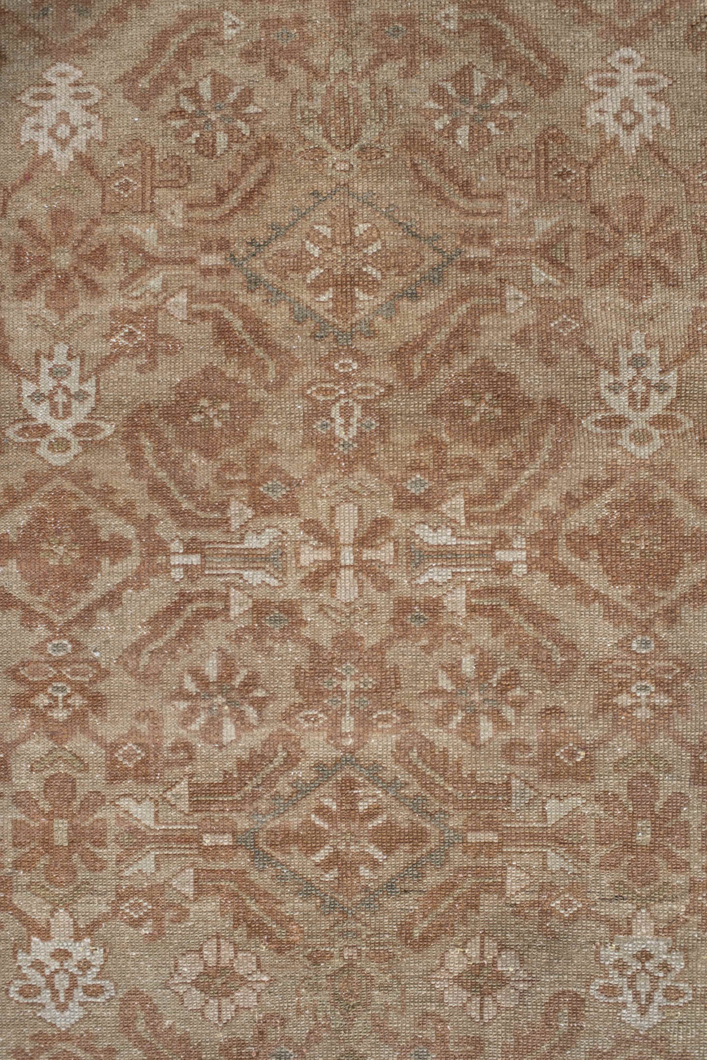 3' x 4' one-of-a-kind handmade vintage Malayer small size rug. Color palette: taupe, terra cotta, camel, ivory, olive, brown