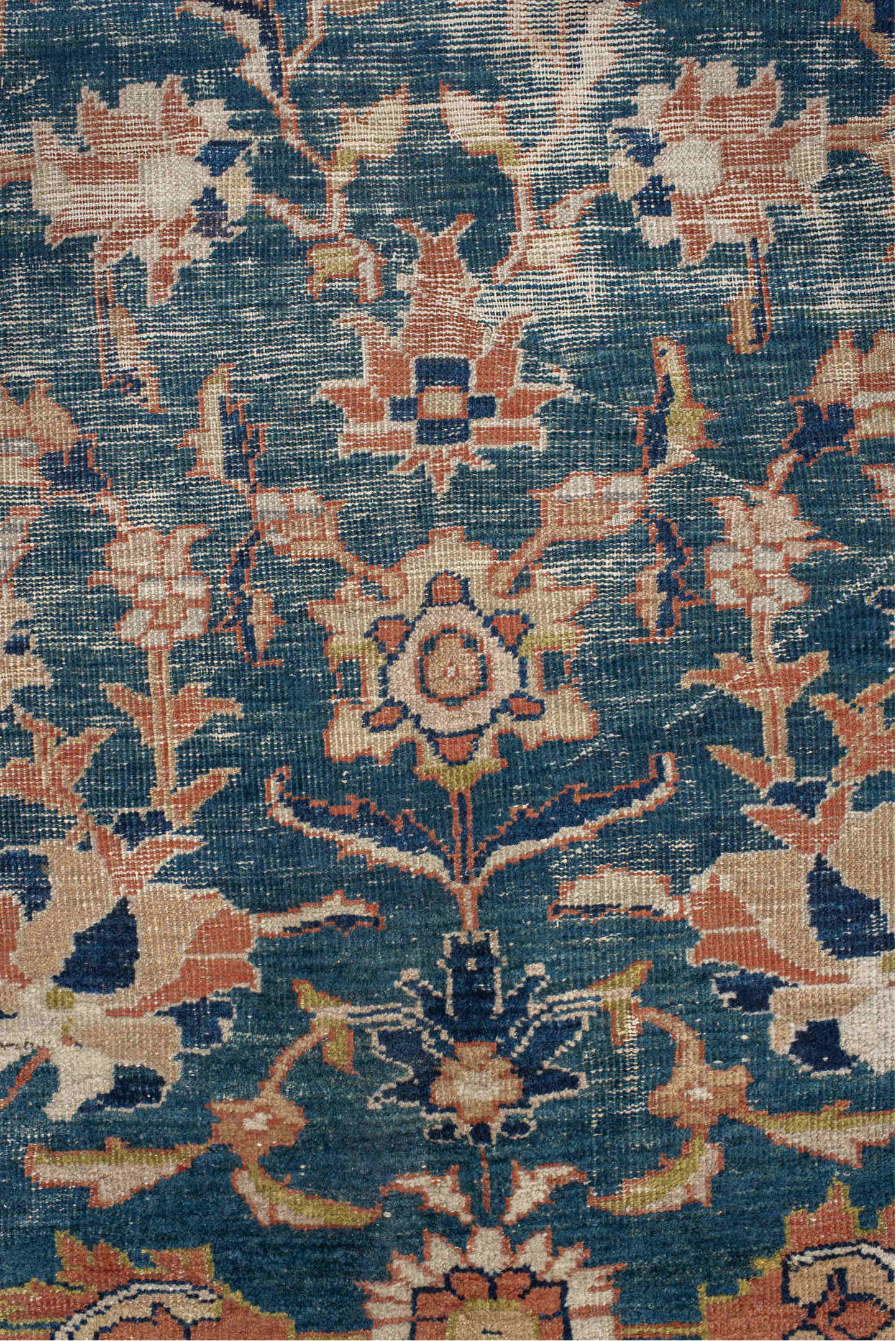 10' x 13' one-of-a-kind handmade vintage Sultanabad large size rug. Color palette: black, blue, brown, charcoal, gray