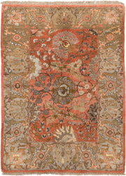 4' x 6' one-of-a-kind handmade vintage Bidjar small size rug. Color palette: coral, taupe, sage, ivory, camel, slate