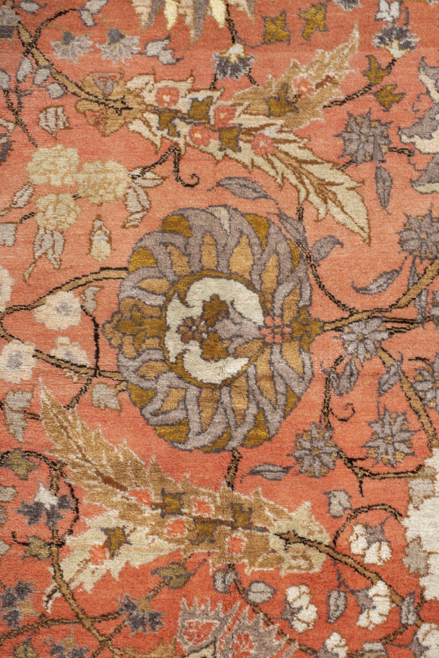 4' x 6' one-of-a-kind handmade vintage Bidjar small size rug. Color palette: coral, taupe, sage, ivory, camel, slate