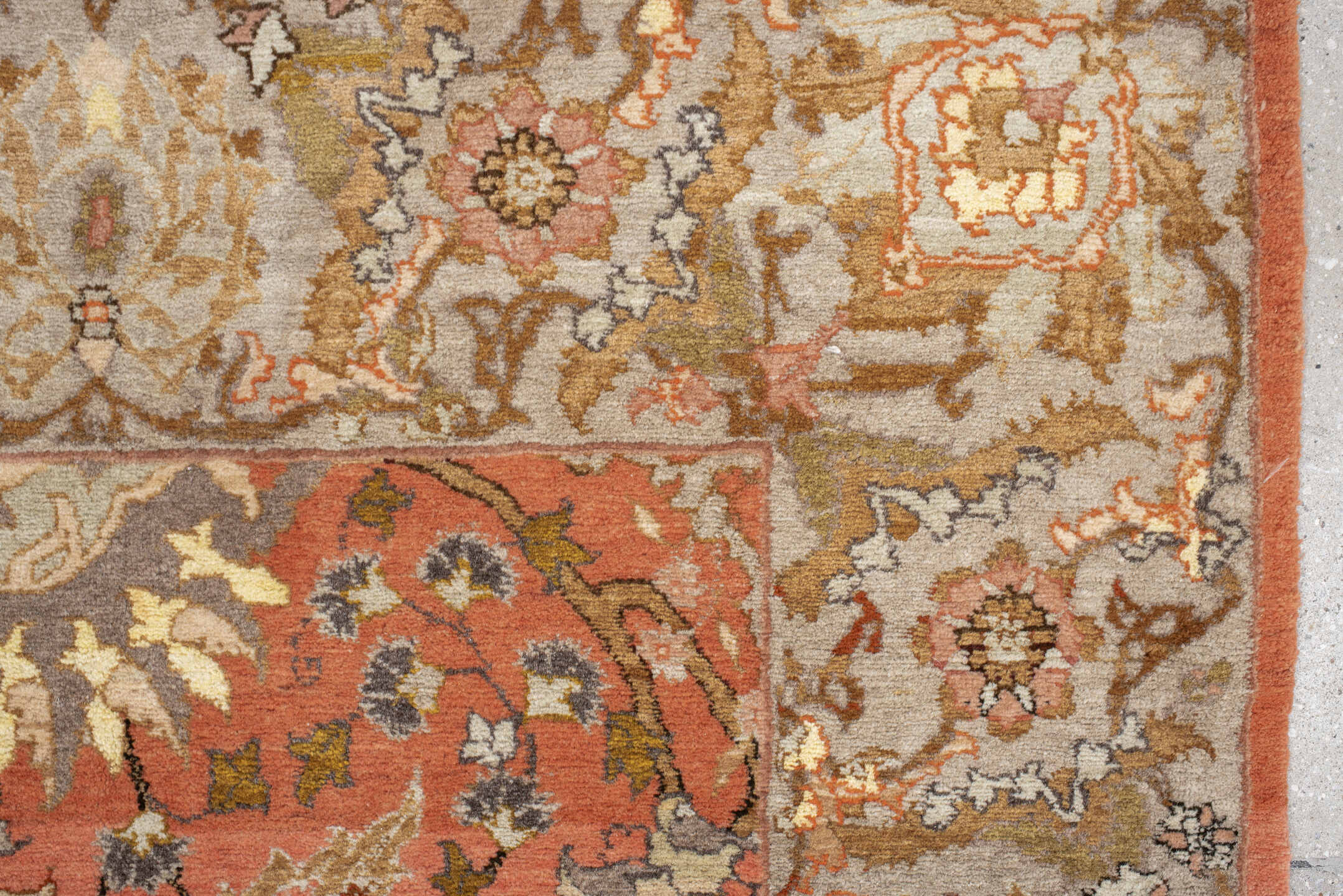 4' x 6' one-of-a-kind handmade vintage Bidjar small size rug. Color palette: coral, taupe, sage, ivory, camel, slate