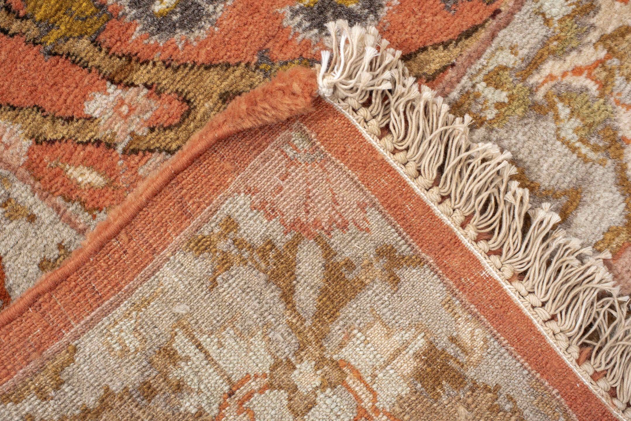 4' x 6' one-of-a-kind handmade vintage Bidjar small size rug. Color palette: coral, taupe, sage, ivory, camel, slate