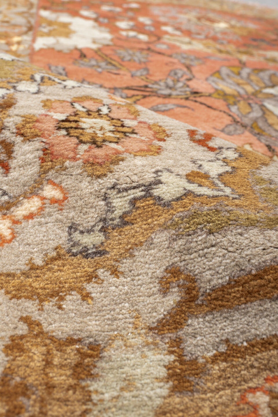 4' x 6' one-of-a-kind handmade vintage Bidjar small size rug. Color palette: coral, taupe, sage, ivory, camel, slate