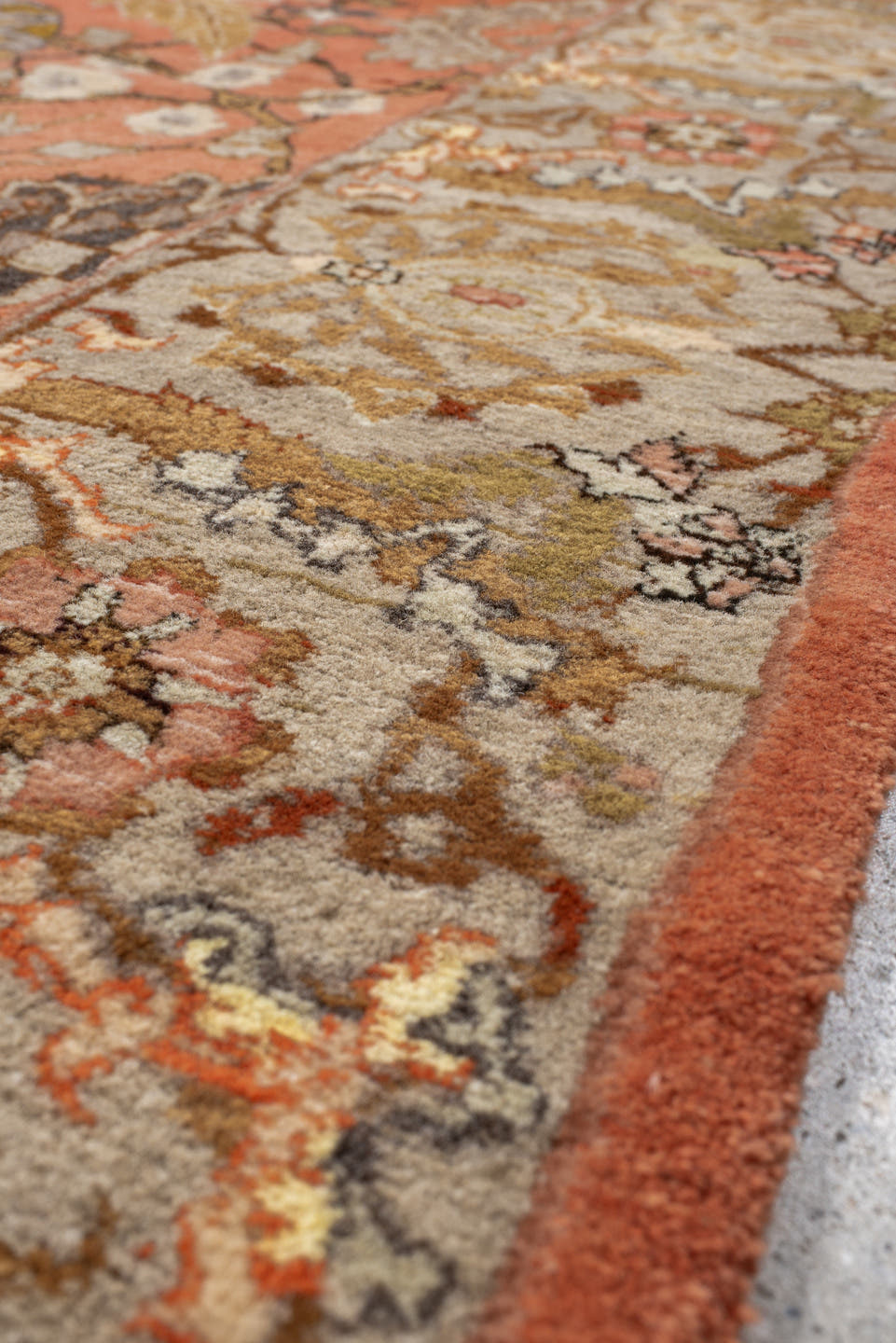 4' x 6' one-of-a-kind handmade vintage Bidjar small size rug. Color palette: coral, taupe, sage, ivory, camel, slate
