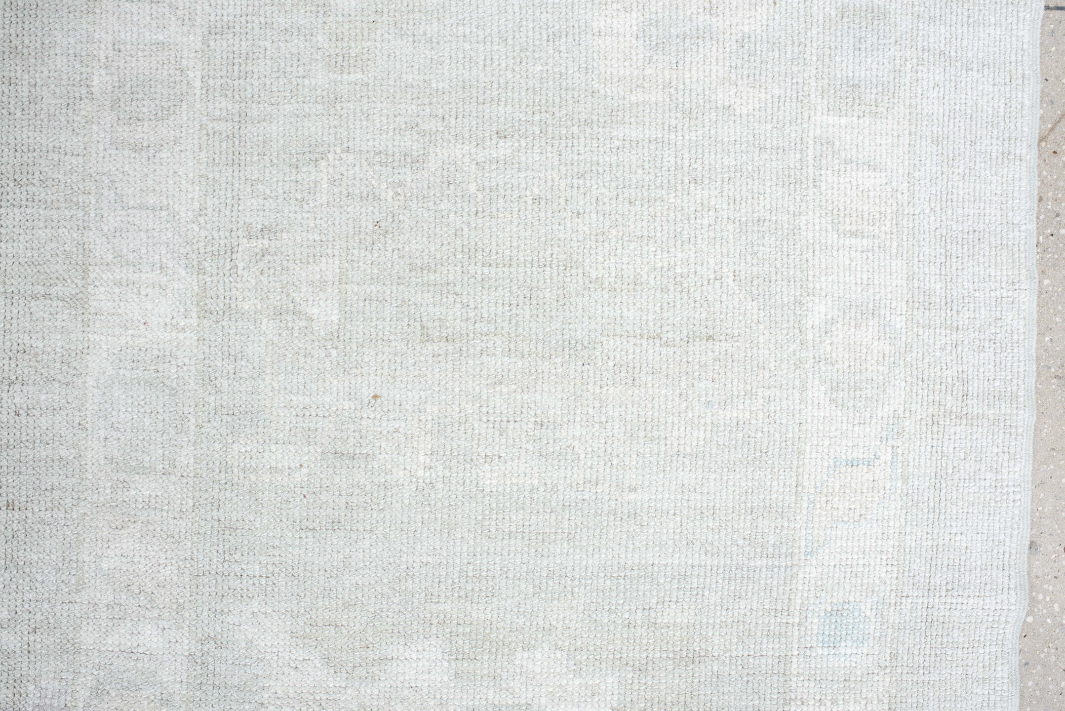 12' x 14' one-of-a-kind handmade vintage Oushak oversize rug. Color palette: ivory, pale blue, light gray, cream, light blue