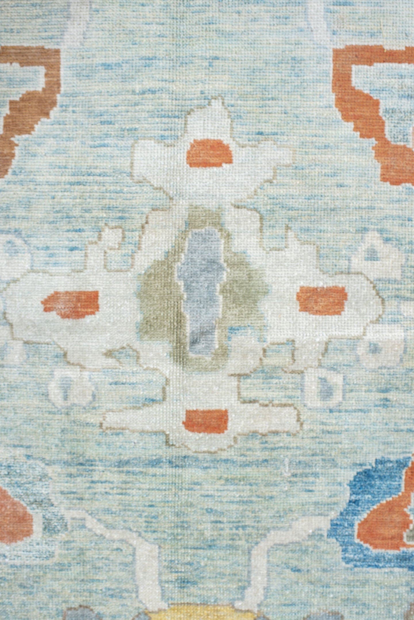 12' x 12' one-of-a-kind handmade vintage Sultanabad oversize rug. Color palette: aqua, ivory, coral, taupe, sky_blue, gold