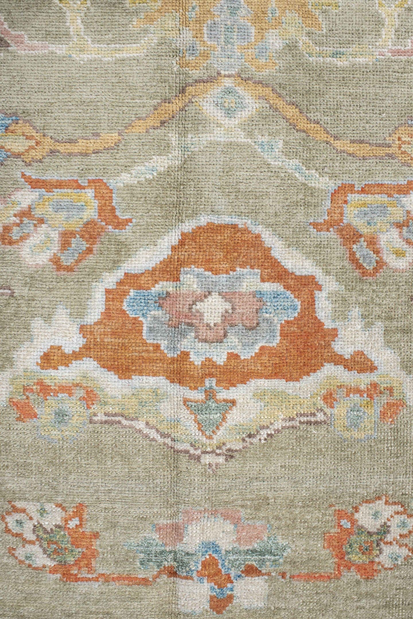 8' x 10' one-of-a-kind handmade vintage Sultanabad large size rug. Color palette: taupe, ivory, pale blue, coral, blush