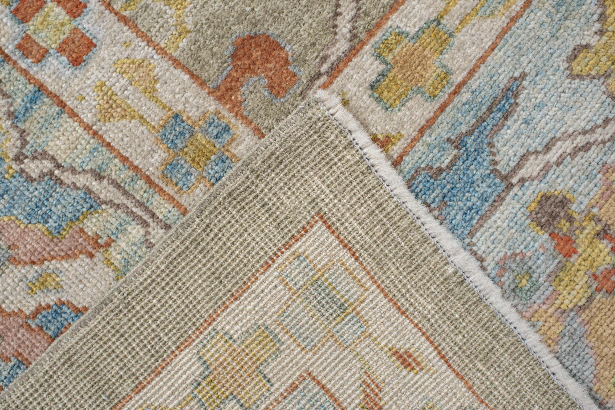 8' x 10' one-of-a-kind handmade vintage Sultanabad large size rug. Color palette: taupe, ivory, pale blue, coral, blush