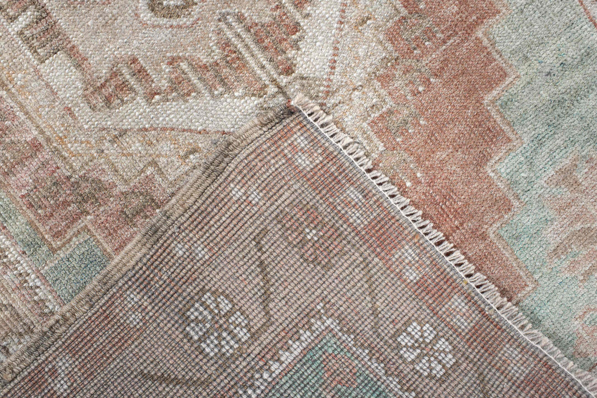 2' x 4' one-of-a-kind handmade vintage Anatolian small size rug. Color palette: ivory, blush, taupe, sage, terra cotta