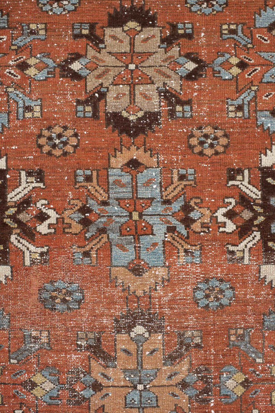 3' x 9' one-of-a-kind handmade vintage Malayer runner rug. Color palette: rust, camel, ivory, brown, slate, taupe, charcoal