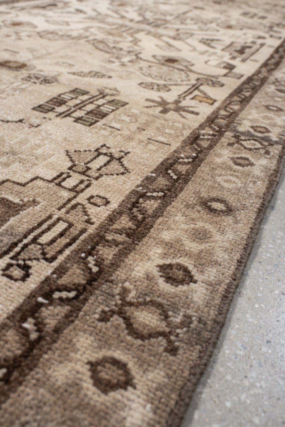 3' x 9' one-of-a-kind handmade antique Hamadan runner rug. Color palette: ivory, taupe, brown, camel, charcoal, beige, gray