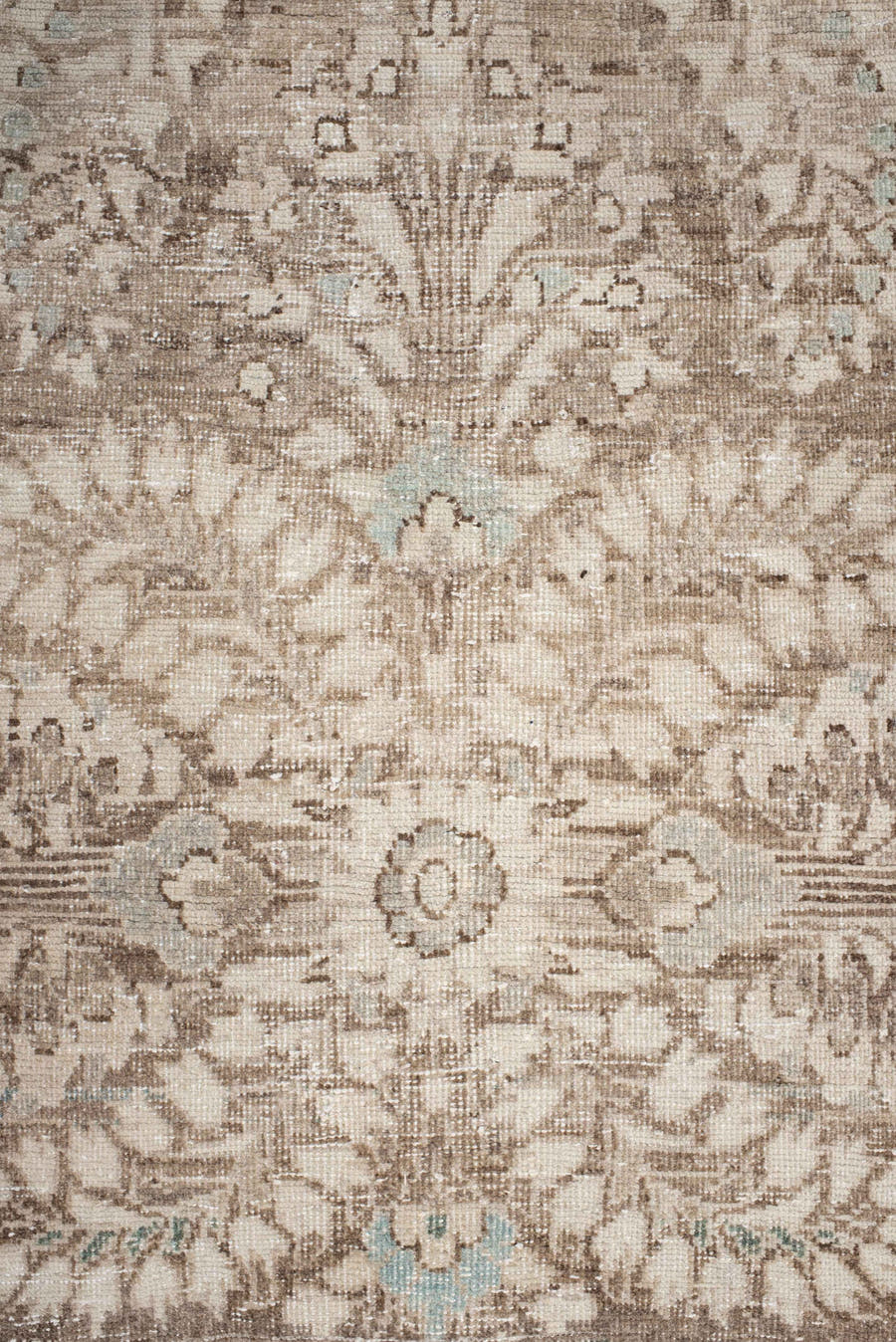 3' x 9' one-of-a-kind handmade antique Hamadan runner rug. Color palette: ivory, taupe, brown, beige, aqua, camel, gray