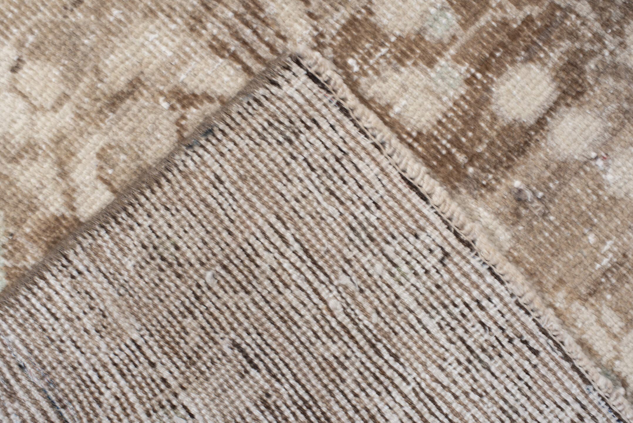 3' x 9' one-of-a-kind handmade antique Hamadan runner rug. Color palette: ivory, taupe, brown, beige, aqua, camel, gray