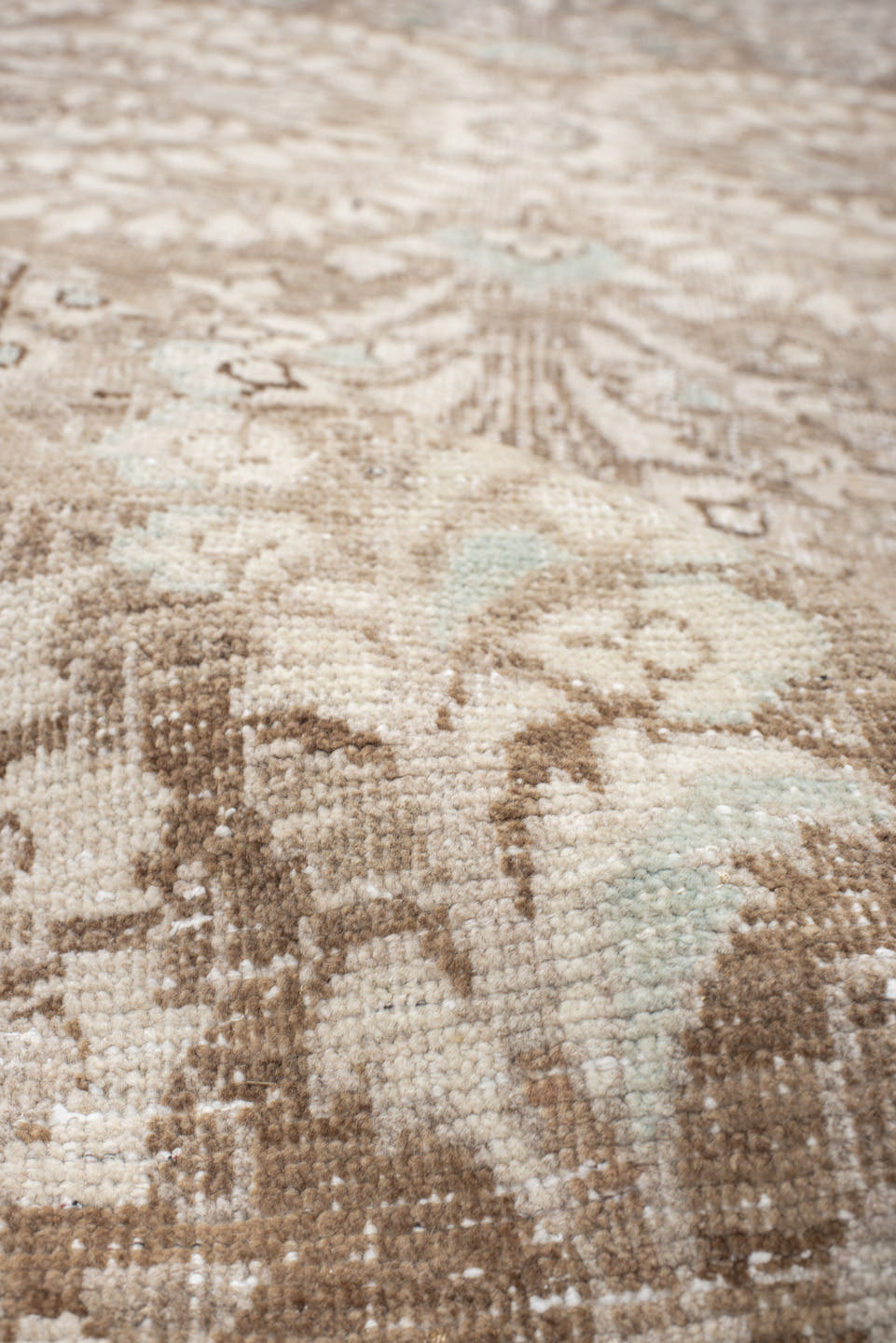 3' x 9' one-of-a-kind handmade antique Hamadan runner rug. Color palette: ivory, taupe, brown, beige, aqua, camel, gray