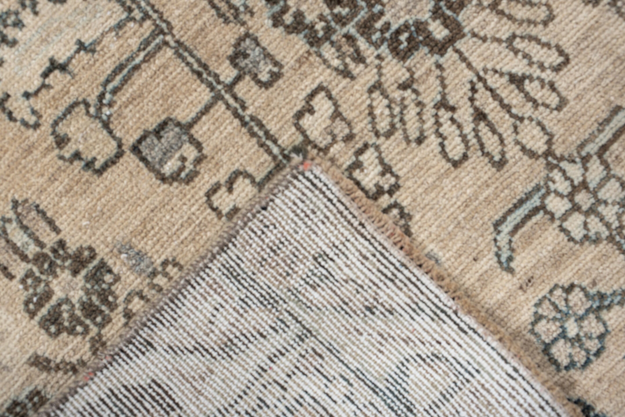 3' x 9' one-of-a-kind handmade antique Hamadan runner rug. Color palette: ivory, taupe, charcoal, sage, camel, brown, slate