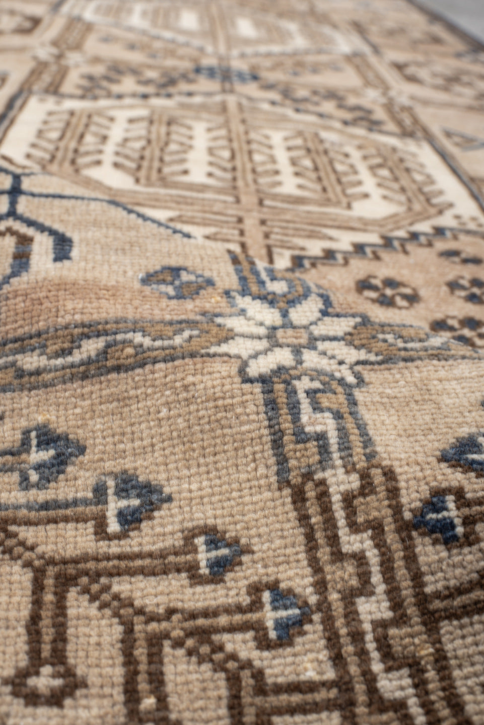 3' x 9' one-of-a-kind handmade vintage Hamadan runner rug. Color palette: ivory, camel, brown, indigo, taupe, beige, purple