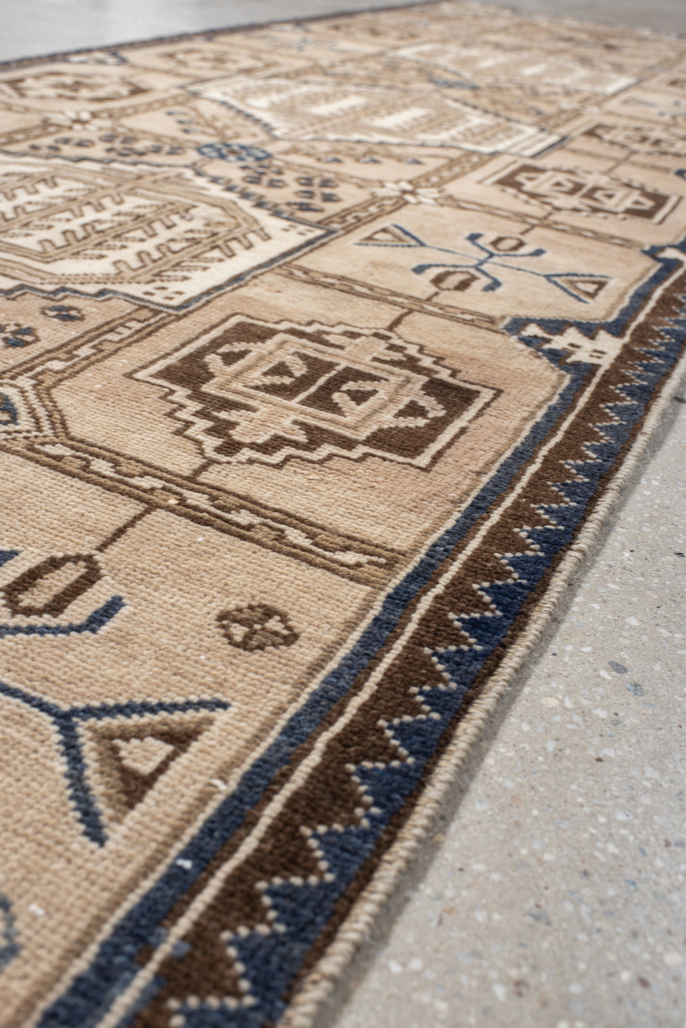 3' x 9' one-of-a-kind handmade vintage Hamadan runner rug. Color palette: ivory, camel, brown, indigo, taupe, beige, purple