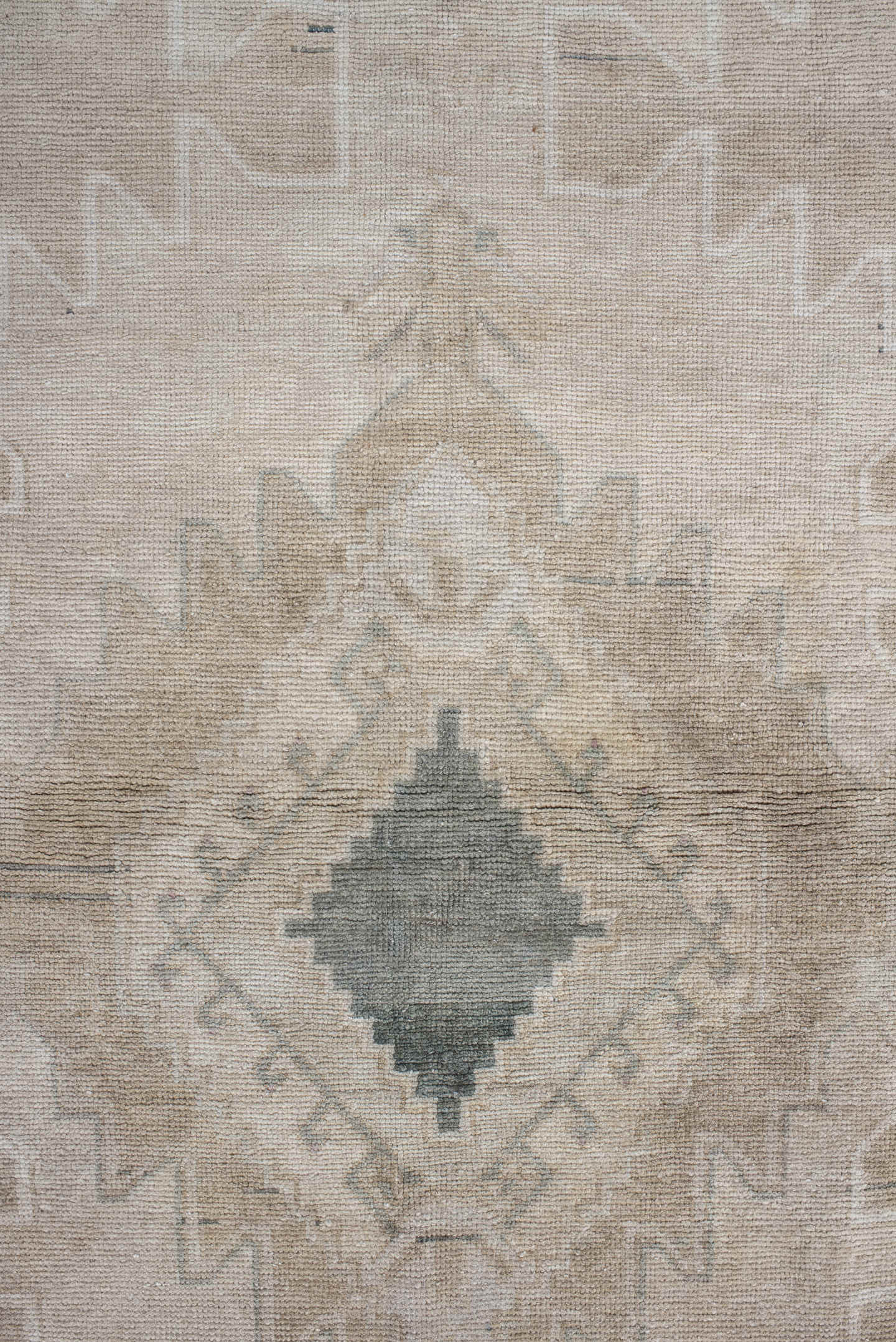 3' x 11' one-of-a-kind handmade antique Anatolian runner rug. Color palette: ivory, beige, taupe, sand, pale blue, greige