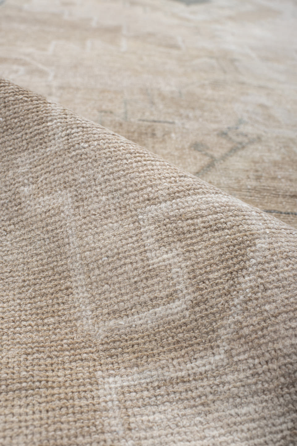 3' x 11' one-of-a-kind handmade antique Anatolian runner rug. Color palette: ivory, beige, taupe, sand, pale blue, greige