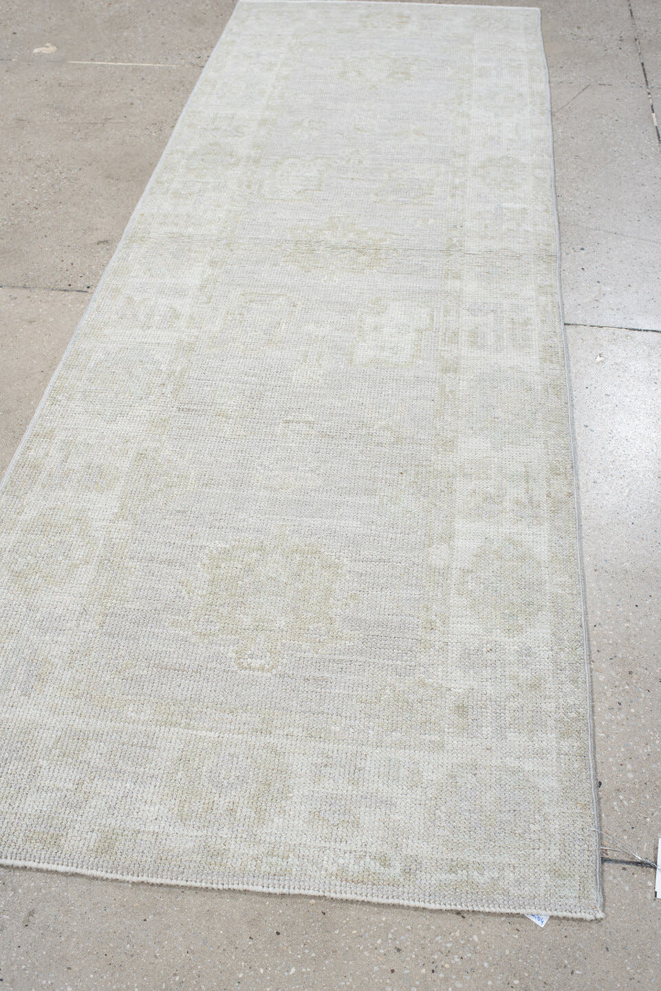 2' x 8' one-of-a-kind handmade vintage Oushak runner rug. Color palette: ivory, cream, taupe, beige, light gray, gray