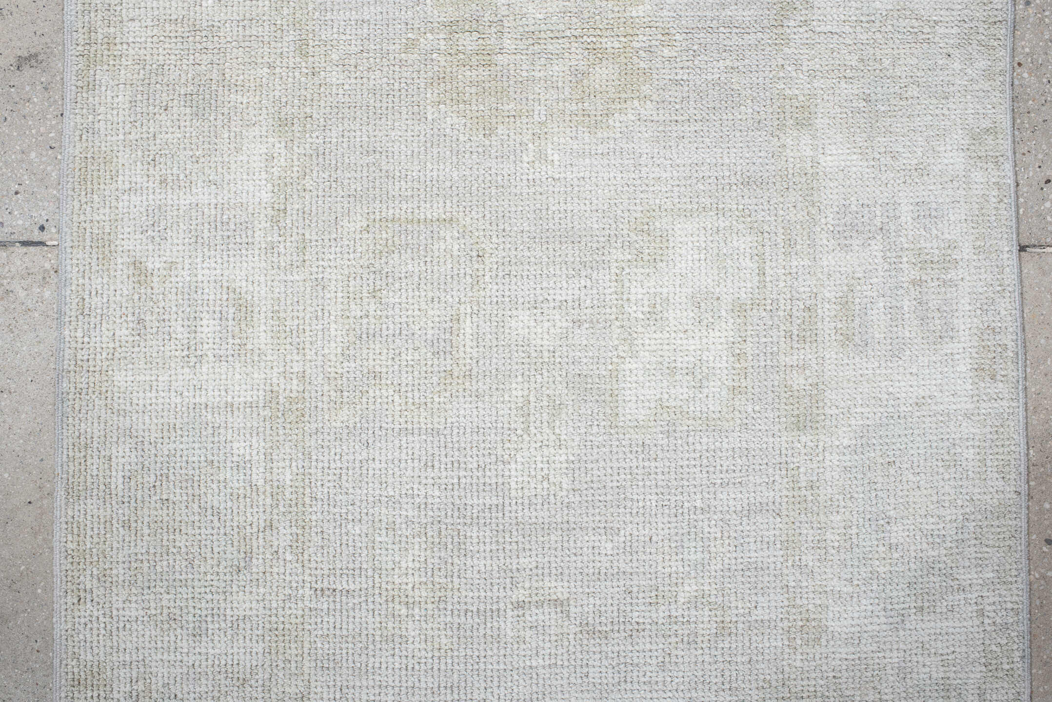 2' x 8' one-of-a-kind handmade vintage Oushak runner rug. Color palette: ivory, cream, taupe, beige, light gray, gray