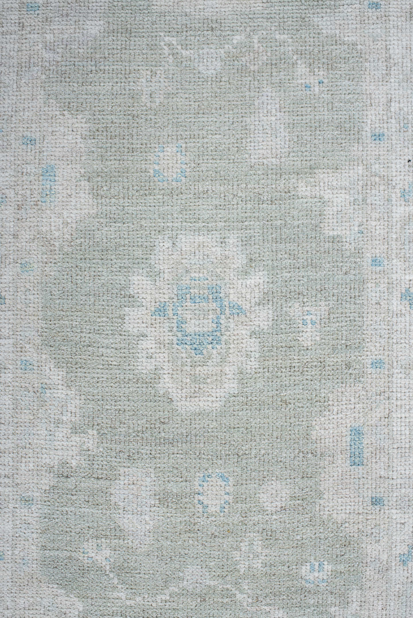 2' x 8' one-of-a-kind handmade vintage Oushak runner rug. Color palette: ivory, pale aqua, cream, light gray, teal