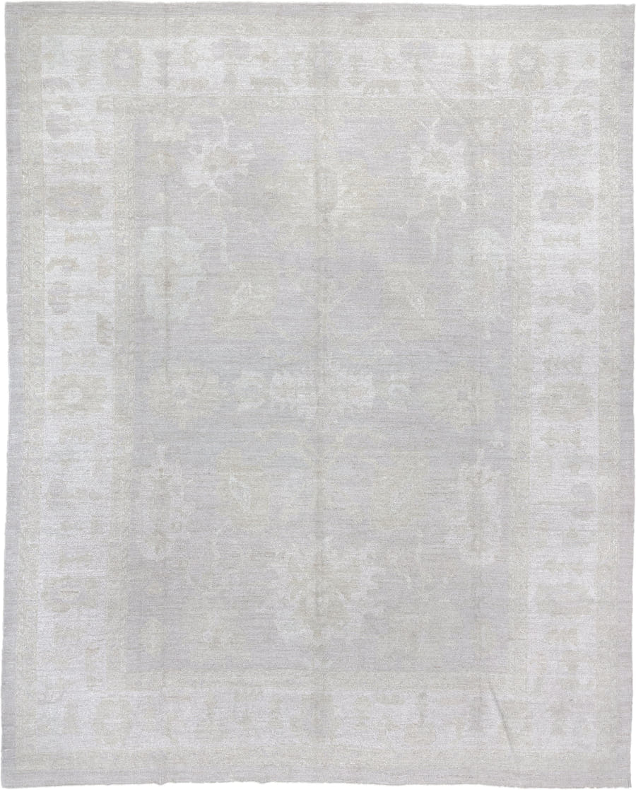 12' x 14' one-of-a-kind handmade vintage Oushak oversize rug. Color palette: ivory, cream, taupe, beige, pale gray, gray