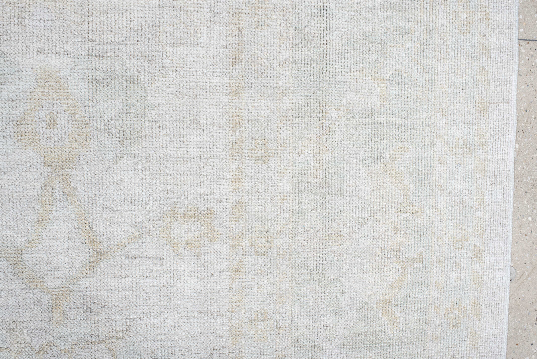 10' x 14' one-of-a-kind handmade vintage Oushak large size rug. Color palette: ivory, cream, taupe, beige, pale sage, gray