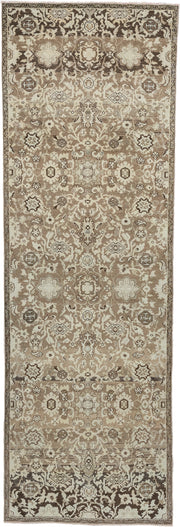 4' x 12' one-of-a-kind handmade antique Malayer runner rug. Color palette: taupe, ivory, brown, beige, camel, charcoal, gray