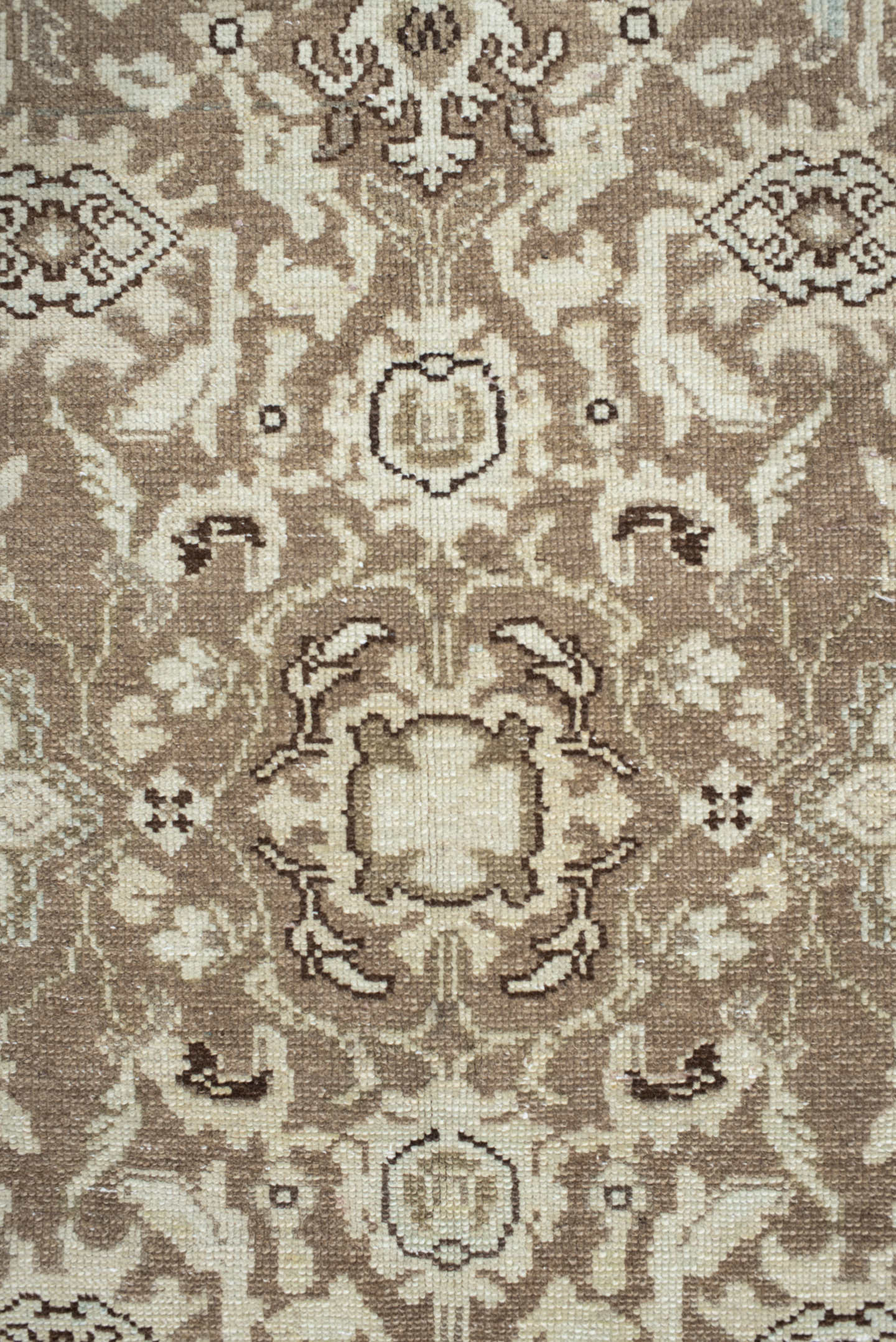4' x 12' one-of-a-kind handmade antique Malayer runner rug. Color palette: taupe, ivory, brown, beige, camel, charcoal, gray