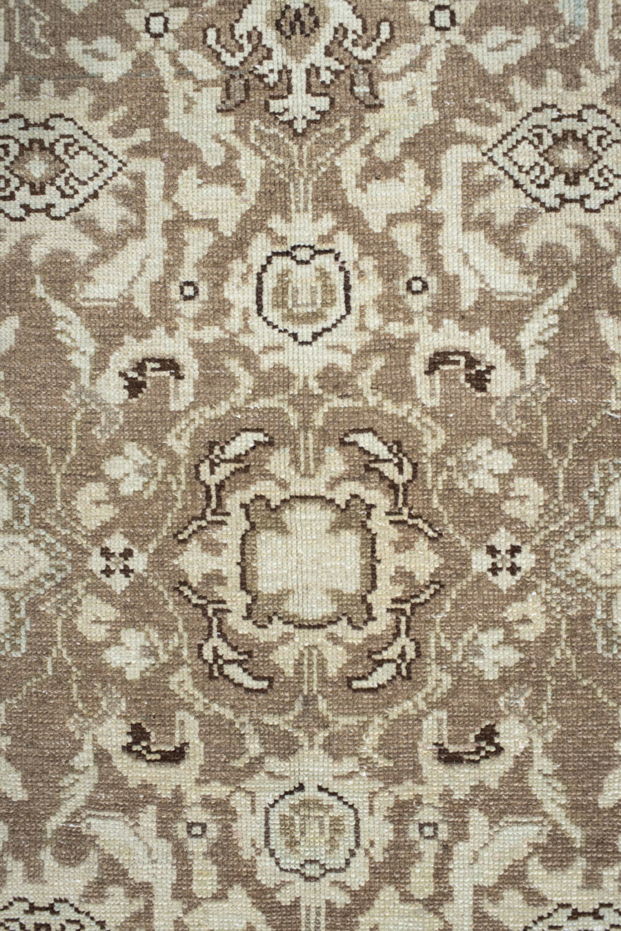 4' x 12' one-of-a-kind handmade antique Malayer runner rug. Color palette: taupe, ivory, brown, beige, camel, charcoal, gray