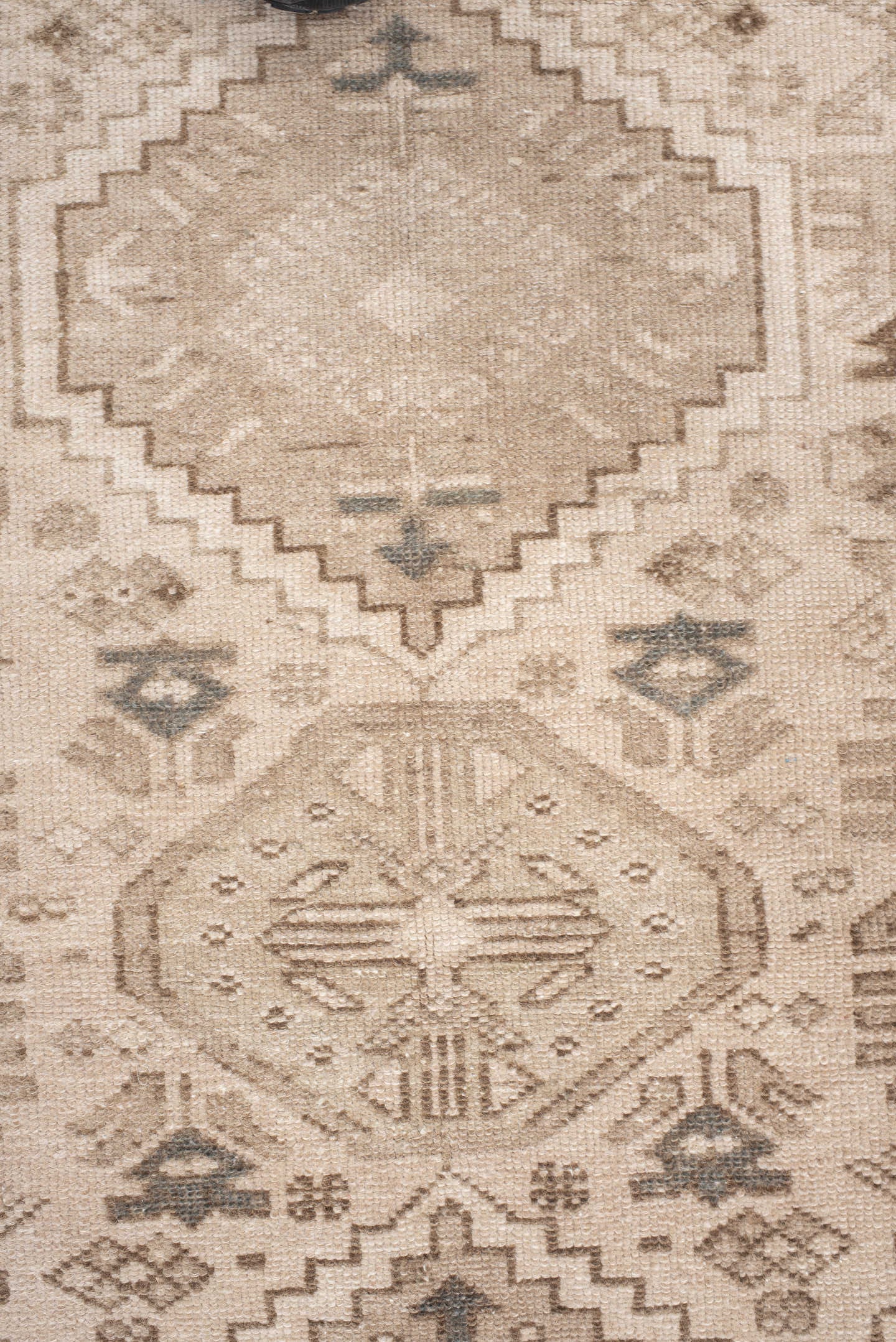 3' x 9' one-of-a-kind handmade antique Hamadan runner rug. Color palette: beige, ivory, taupe, camel, brown, sage, charcoal