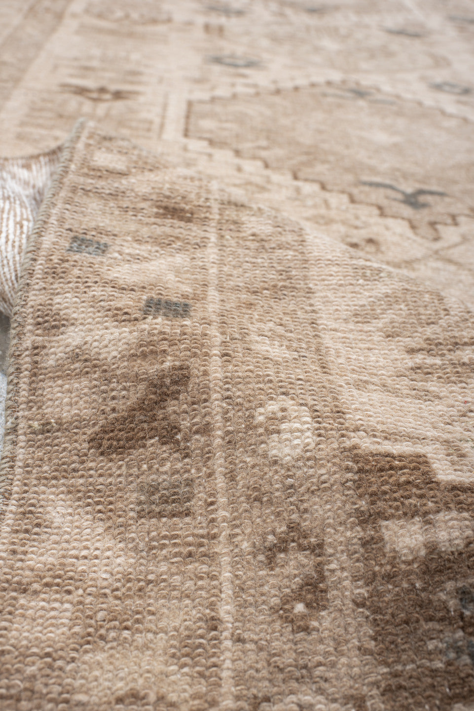 3' x 9' one-of-a-kind handmade antique Hamadan runner rug. Color palette: beige, ivory, taupe, camel, brown, sage, charcoal