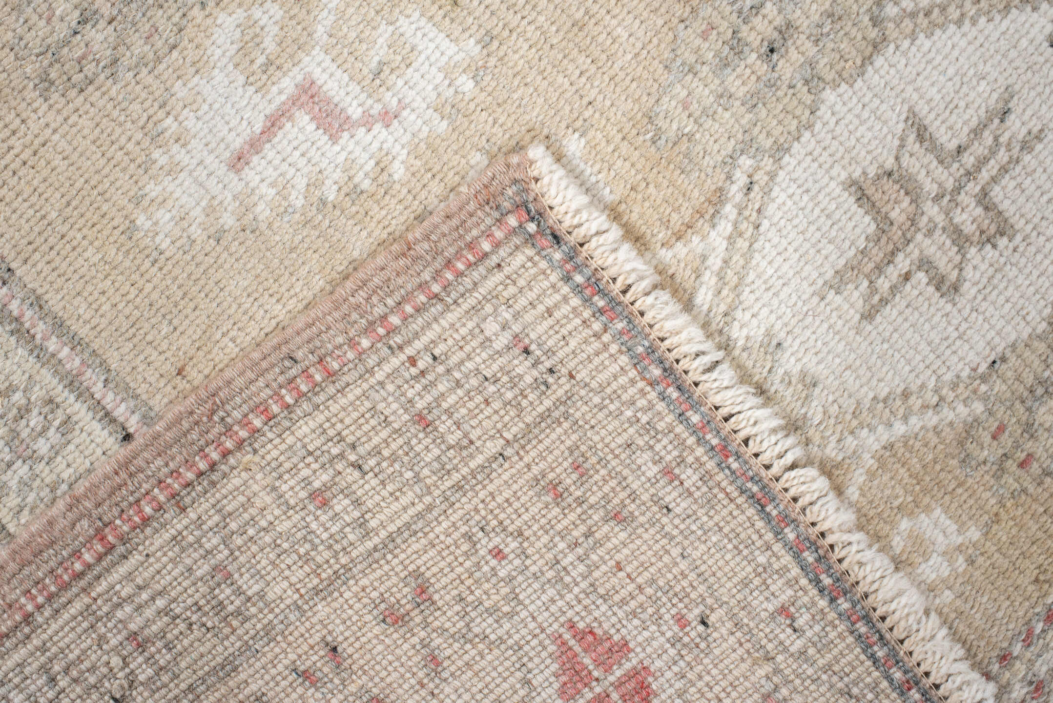 3' x 4' one-of-a-kind handmade vintage Anatolian small size rug. Color palette: beige, ivory, taupe, blush, sage, camel