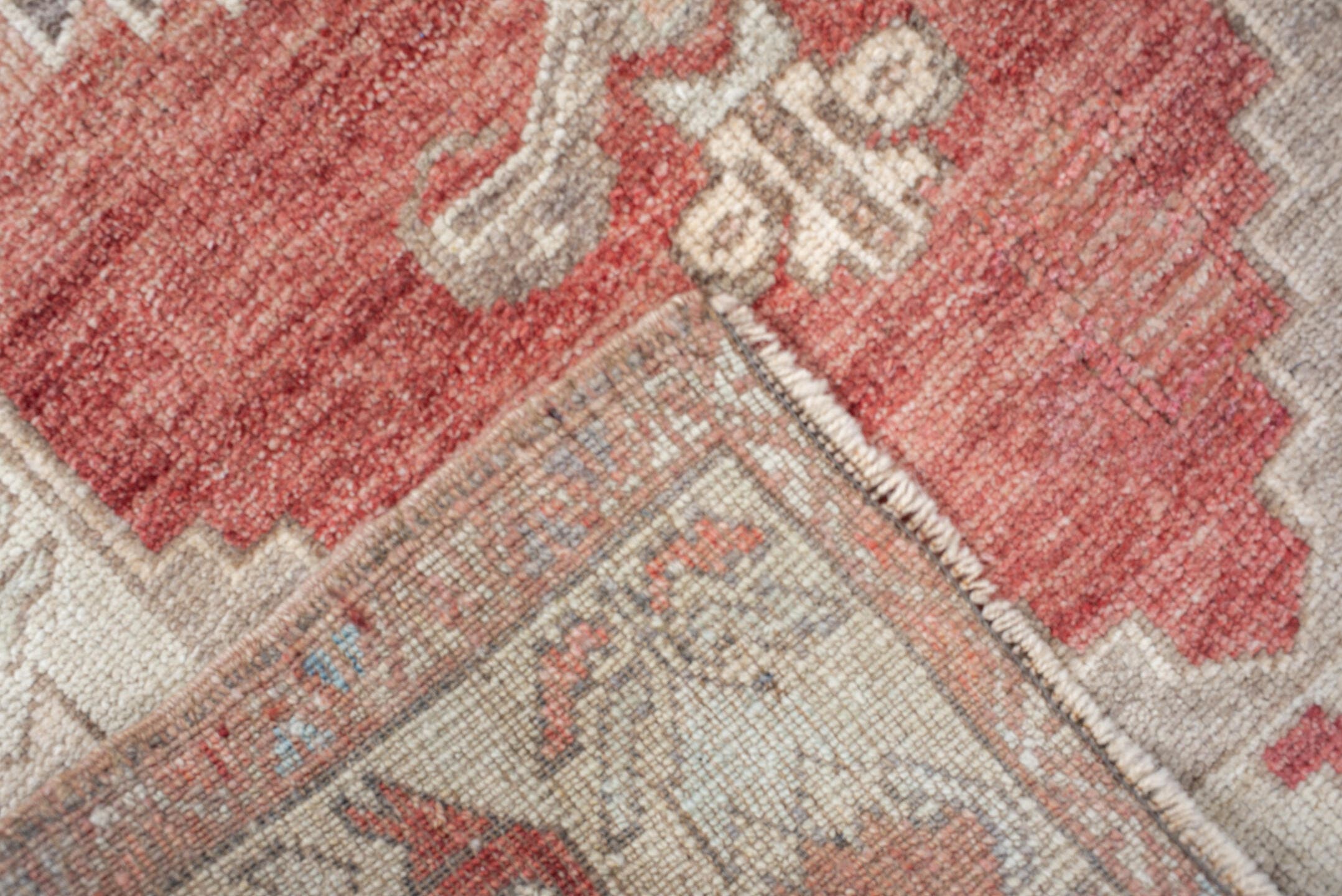 2' x 4' one-of-a-kind handmade vintage Anatolian small size rug. Color palette: ivory, terra cotta, blush, sage, taupe