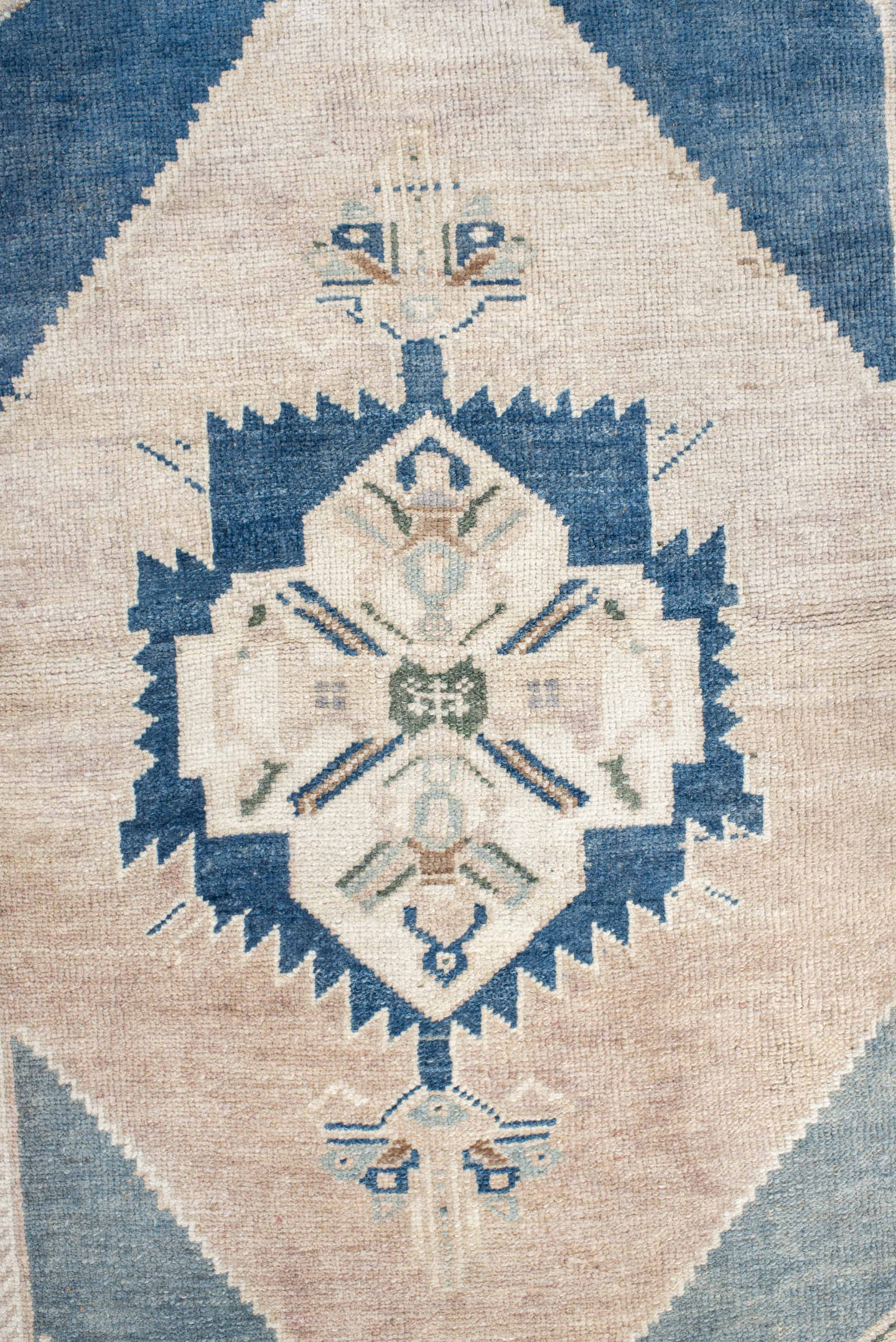 2' x 6' one-of-a-kind handmade vintage Anatolian runner rug. Color palette: ivory, indigo, beige, sky_blue, taupe, blush
