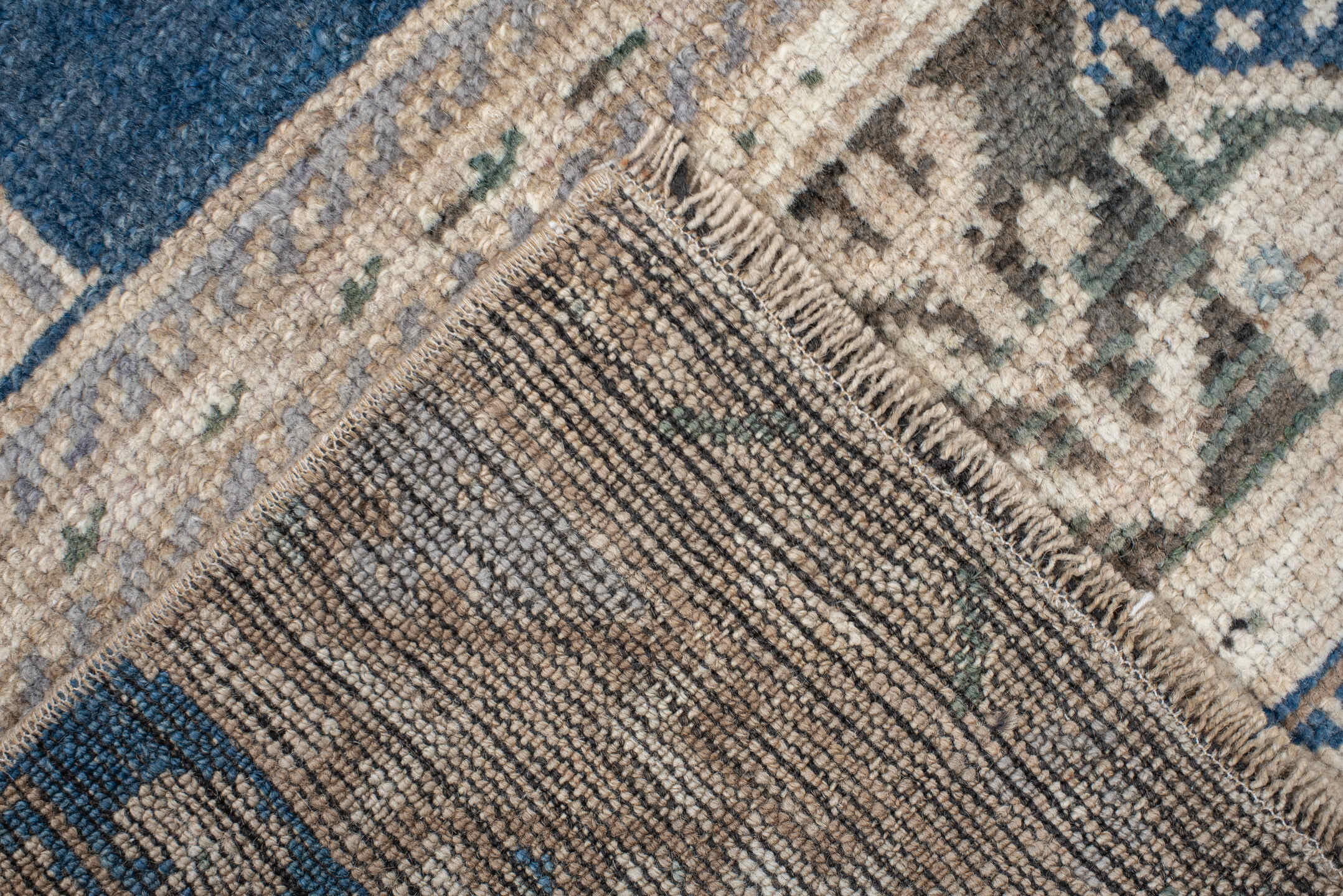 2' x 6' one-of-a-kind handmade vintage Anatolian runner rug. Color palette: ivory, indigo, beige, sky_blue, taupe, blush