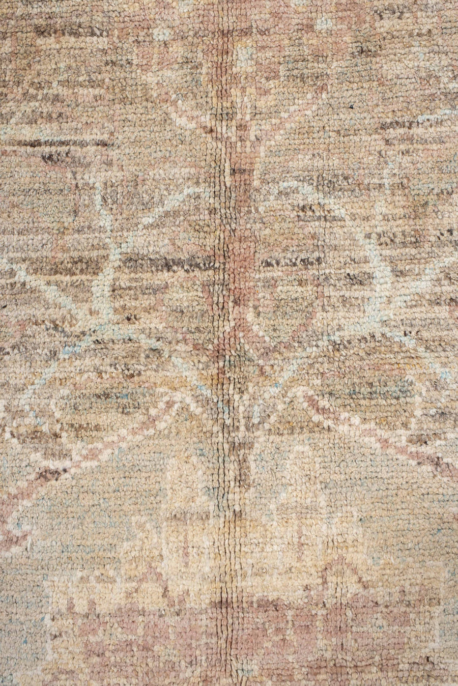 10' x 12' one-of-a-kind handmade vintage Arts Crafts oversize rug. Color palette: beige, taupe, blush, ivory, pale blue